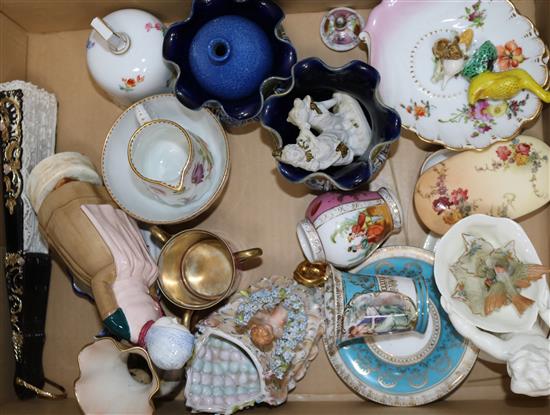 A quantity of small ceramics including cabinet cups, pill boxes, etc.